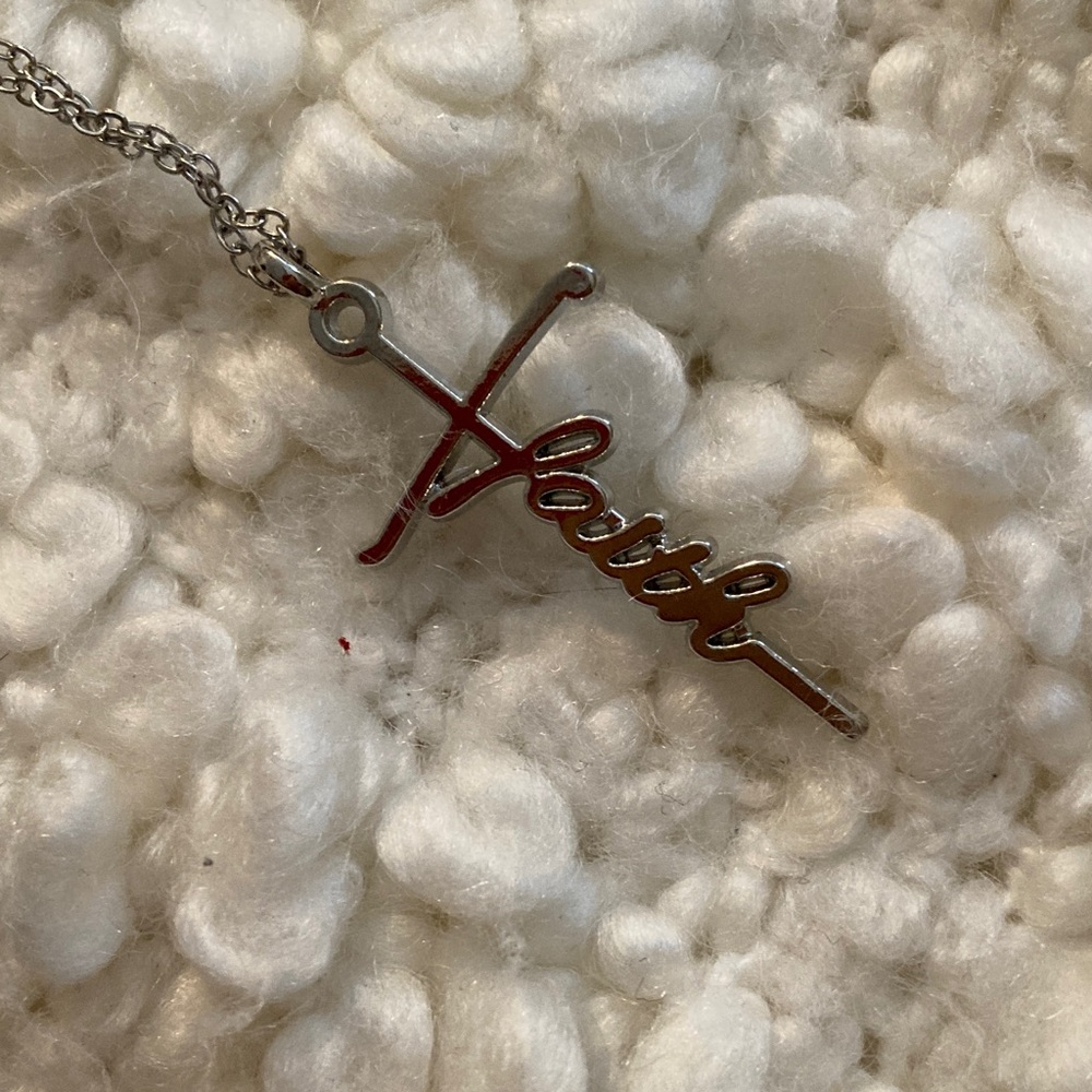 NWOT faith/cross necklace silver plate 16” adjustable chain